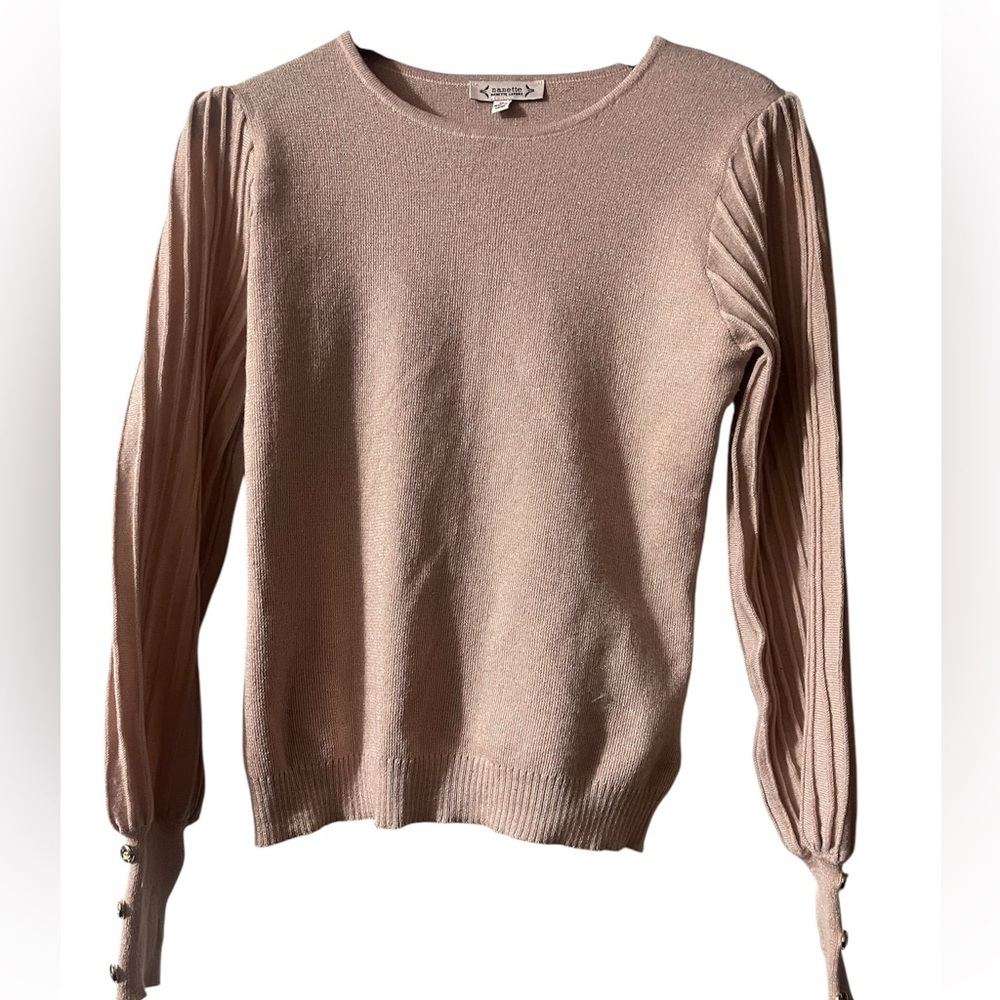 Nanette Lepore Blush Pink Crew Neck Sweater detail sleeves Sz M women